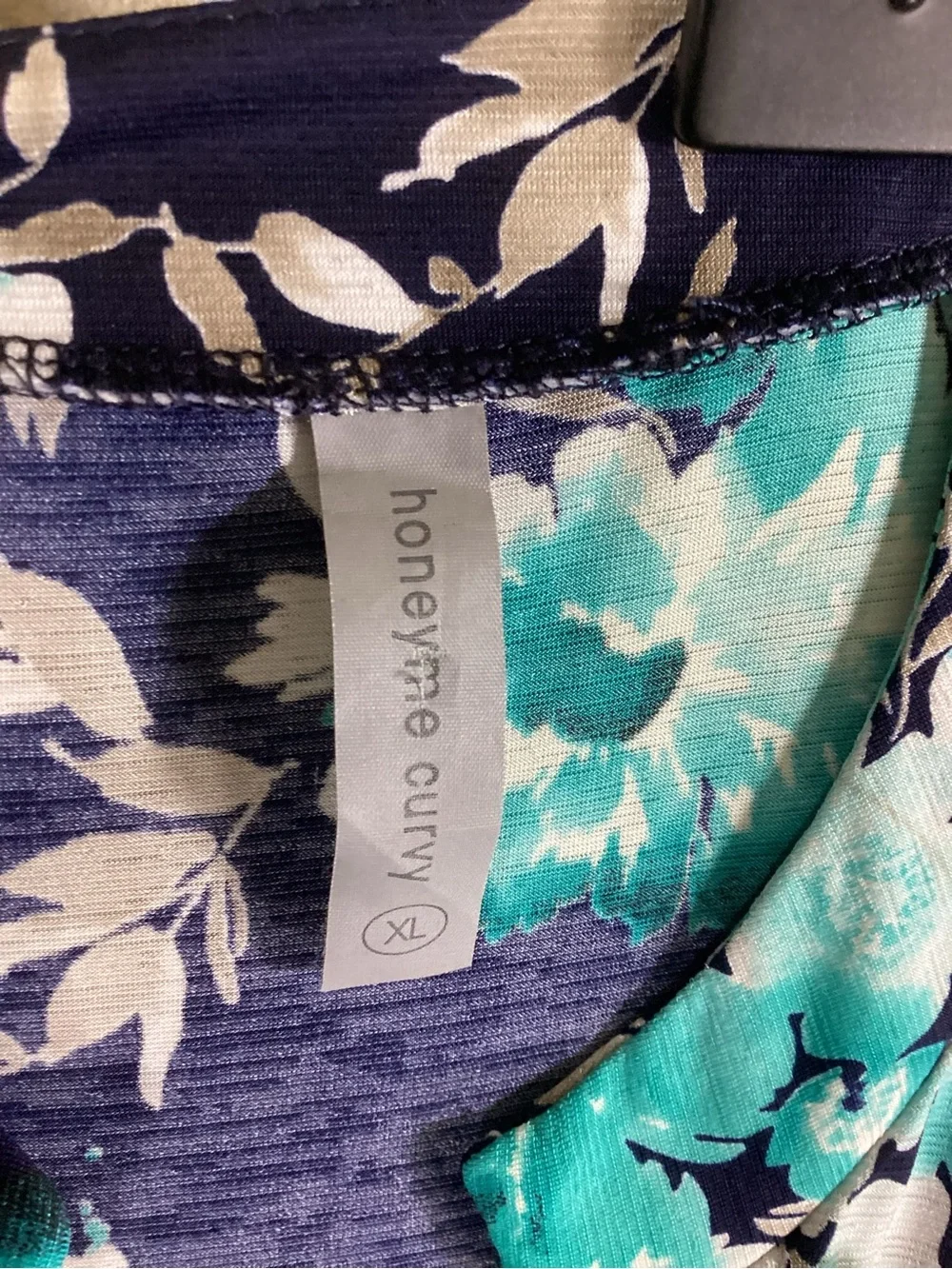 Honeyme Navy Floral Midi Dress with Teal & White Blooms - Picture 3 of 5